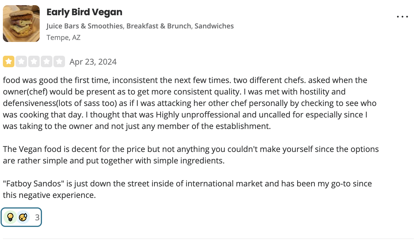 Early Bird Vegan review